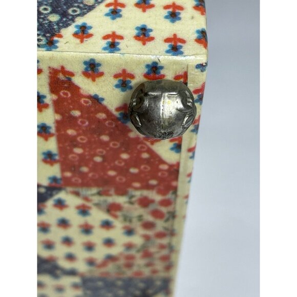 1970s Wooden Trinket Case Box Patchwork Design 7" x 5.5" x 5" with handle - Picture 3 of 16